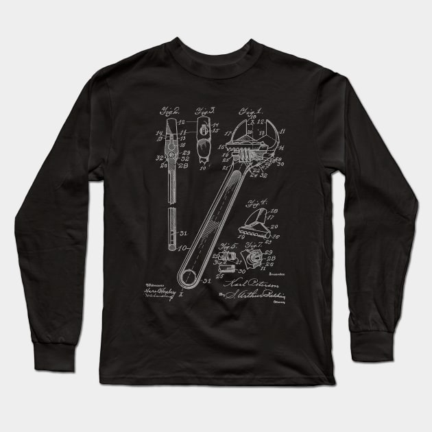 Wrench Vintage Patent Drawing Funny Novelty Long Sleeve T-Shirt by TheYoungDesigns